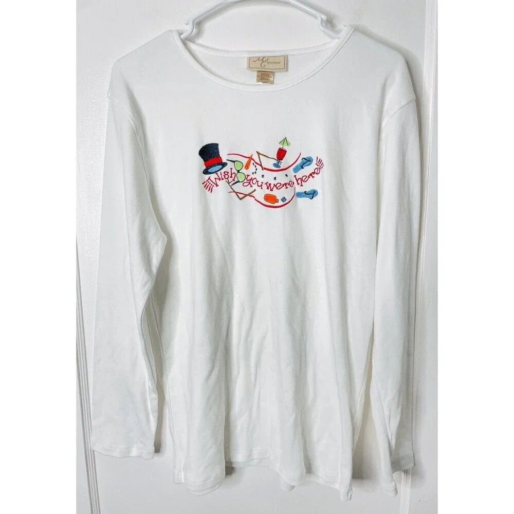 MC & Sportswear Christmas Vacation Tunic Shirt XL Holiday Beach Holiday Embroide